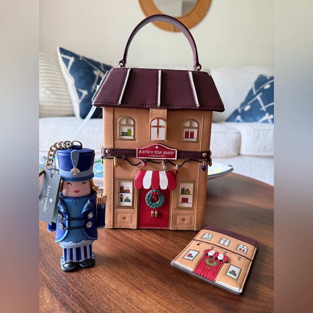 Kate Spade Toy Shop House 3D Bag /w Card Case Nutcracker Charm Novelty Set Of  3